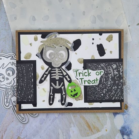 Trick or Treat
I used the Skeleton Boy from the HalloweenKidsHSN Stamps and Dies set to make a cute Halloween card for a friend. He also glows in the dark!
Keywords: HalloweenKids
