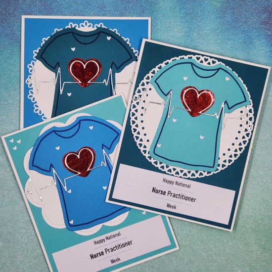 Nurse Practitioner Week
I used the tshirt2stamp set with black ink and the cardstock colors of Peacock, Ocean and Blueberry to represent Nurse's shirts for cards in 2023.
Keywords: Nurse Practitioner Week tshirt2stamp set Peacock Cardstock Ocean Cardstock Blueberry Cardstock