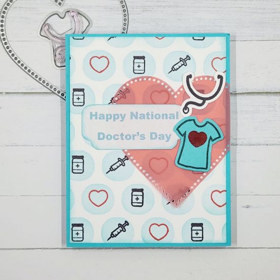 National Doctor's Day
National Doctor's Day is March 30th in 2024. Thank you to them! 
Lots of TSOL products used: Get Well Bandages stamp and die set, tshirts2stamp set and dies, dotted hearts nested dies, flower2buildONE stamp set, & the stencil from the Sand Dollar Fold-It Club set. Layout idea from Cards by Melissa. Thanks Melissa! 
Keywords: tshirts2stamp, dotted hearts, Get Well Bandages, sand dollar stencil, flower2buildONE