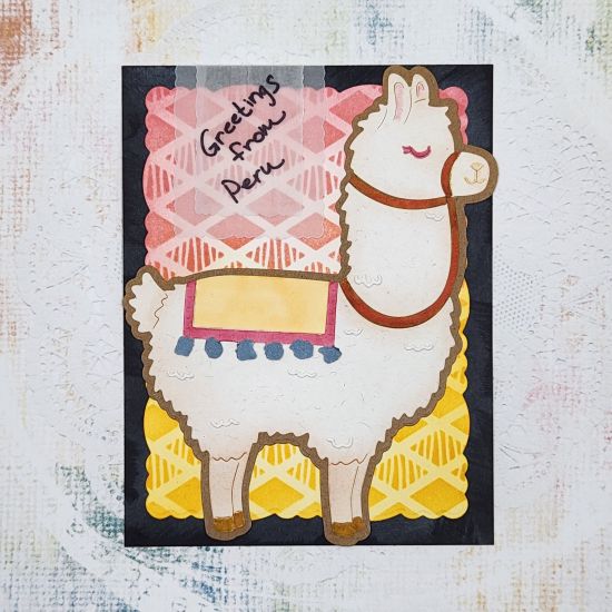 Greetings!
I made this card in December 2023 for an episode of Craft Roulette. I also used one of the stencils that came with the Llama Fold-It Club shipment.
Keywords: Llama Fold-It