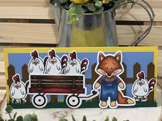 Keywords: fox chicken overall wagon fence
