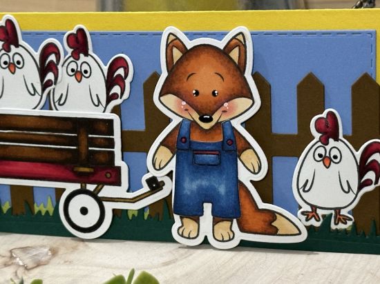 Keywords: fox chicken overall wagon fence
