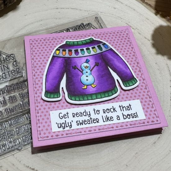 Keywords: sweater Christmas Square card snowmen lights stencil