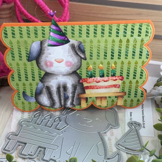 Keywords: dog birthday cake 5x7 stencil background