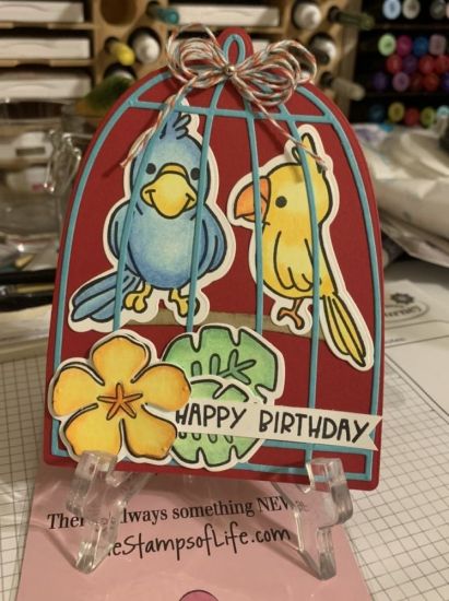 Birthday Card
Used Stamp Of month and colored pencils with glitter.  
Keywords: BirdcageFold