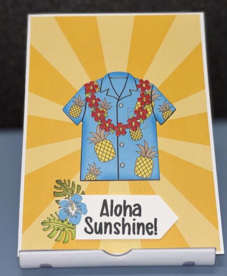 Aloha Sunshine
Aloha card with Hawaiian shirt and lei. From the Tropical Vibes stamp & die set.
Keywords: Tropical Vibe Stamp & Dies