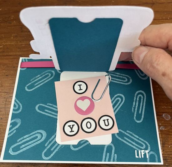 Typewriter Valentine lift up (peekaboo) secret message
I used the peekaboo rectangles and adhered the typewriter to it.  The heart is a puffy sticker. 
Keywords: typewriter, paper clip, secret message, peekaboo