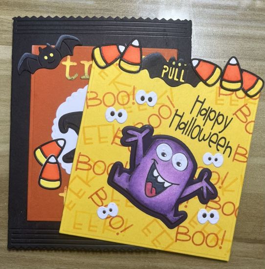 Trick or Treat Pull Out Monster (inside)
A trick or treat bag with a monster pull-out.  It is made with the Bag of Chips card base, monsters4celebrations, halloween2build and candy corn from the wagon add-ons set
Keywords: Halloween Monsters trick-or-treat candy-corn pull-out