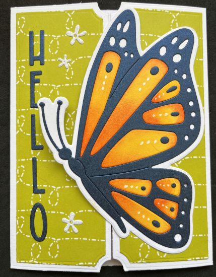 A1 Butterfly on the gatefold peekaboo interactive card
Using the A1 Butterfly fold it on the gatefold base for the peekaboo interactive card and the vertical hello from the vertical stage card
Keywords: A1 Butterfly gatefold