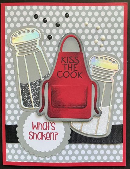 What’s Shakin’ Apron
Apron with salt and pepper shakers
Keywords: Apron salt pepper bbq