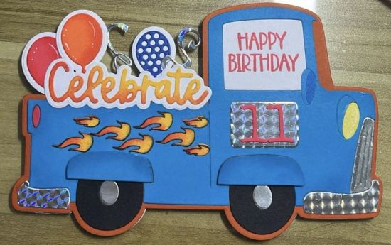 Flaming Truck
5x7 Truck-Fold it with flames 
Keywords: truck flames birthday celebrate