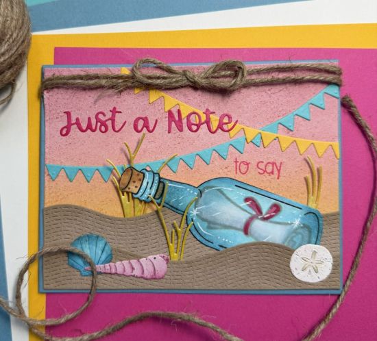 Just a note in a bottle
a message in a bottle using the seafloor dies and patterned paper from Sunkissed Smiles paper pad.
Keywords: bottle sand note