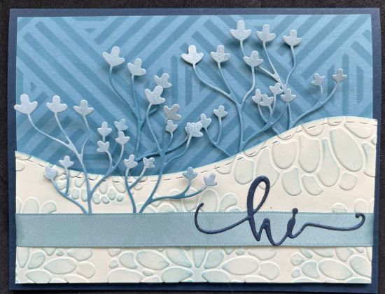 Just to say hi
A Frankencard (mixed products) just to say hi. 
Keywords: stencil embossing Fall hi border