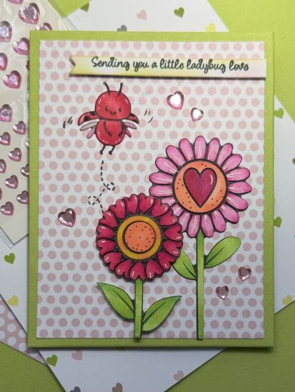 Ladybug Valentine
A Valentine card with the loveable ladybug and flowers from the morelovebugs2stamp set
Keywords: Valentine ladybug flowers