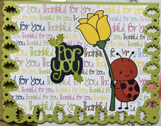 Ladybug Flower For You
A thank you card with the leaf border card base and a loveable ladybug
Keywords: Ladybug Flower