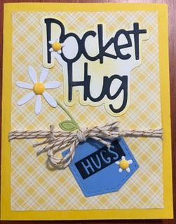Pocket Hugs to go card - front
Front of Pocket hug to go card with twine and flowers
Keywords: pocket hugs