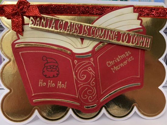 Open Book Christmas Card
I used the Open Book Foldit ; Santa2stamp; Santa Claus is coming to town die
Keywords: Christmas Cards