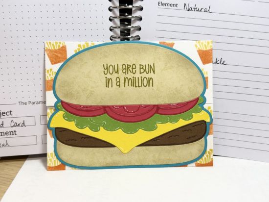 Bun in a million
A2 landscape gatefold card
Keywords: Hamburger fold-it