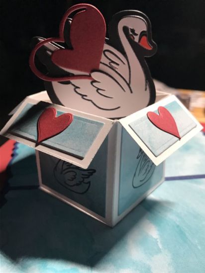 Happy Anniversary 
Swan inside a pop up box
