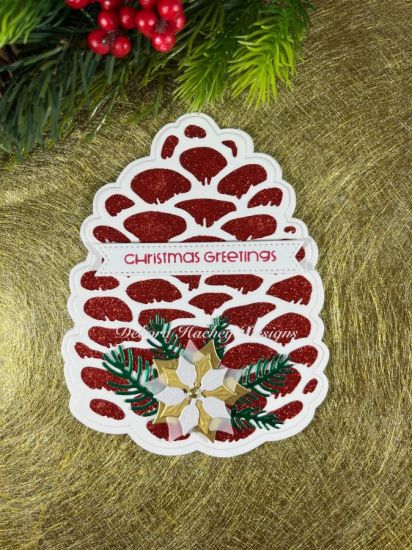 Red & White Pine Cone "Christmas Greetings"
